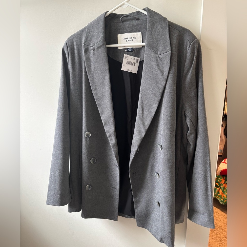 American Eagle Charcoal Double Breasted Blazer